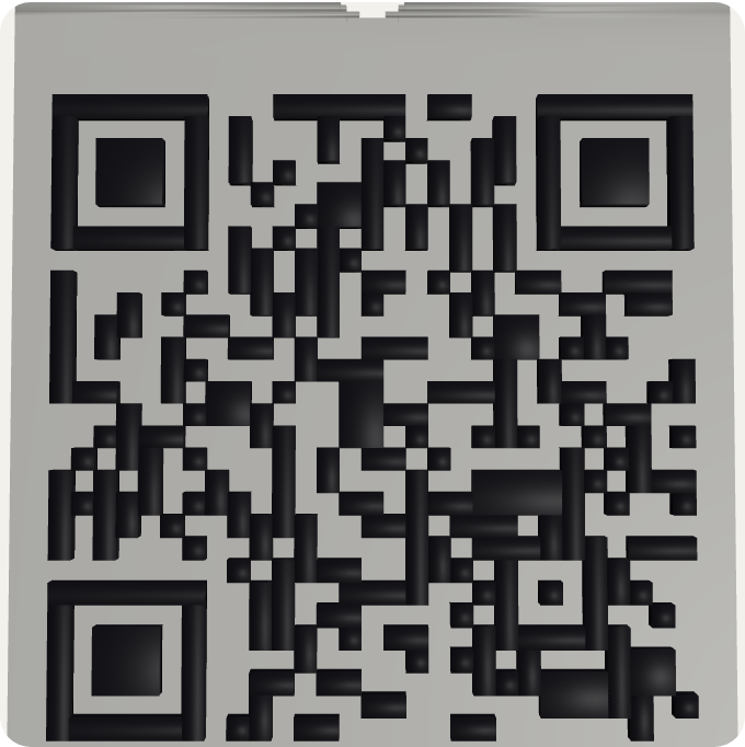 Vista previa digital de un llavero QR generado con QR3D Studio, con agujero para anilla